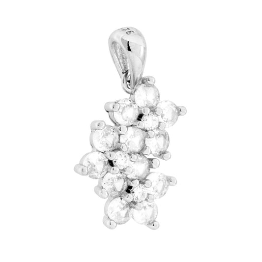 Ciondolo a forma di tre fiori con cubic zirconia bianchi incastonati.