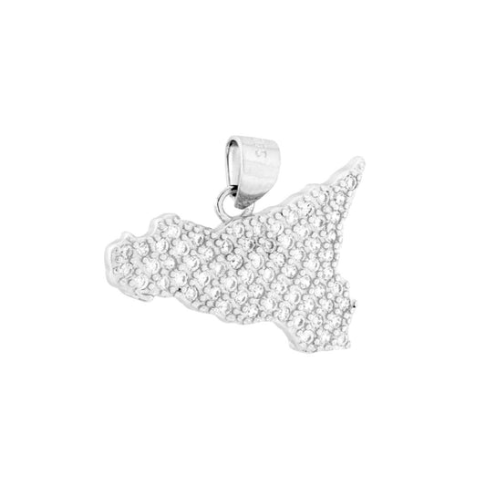 Ciondolo a forma di sicilia con cubic zirconia bianchi incastonati.