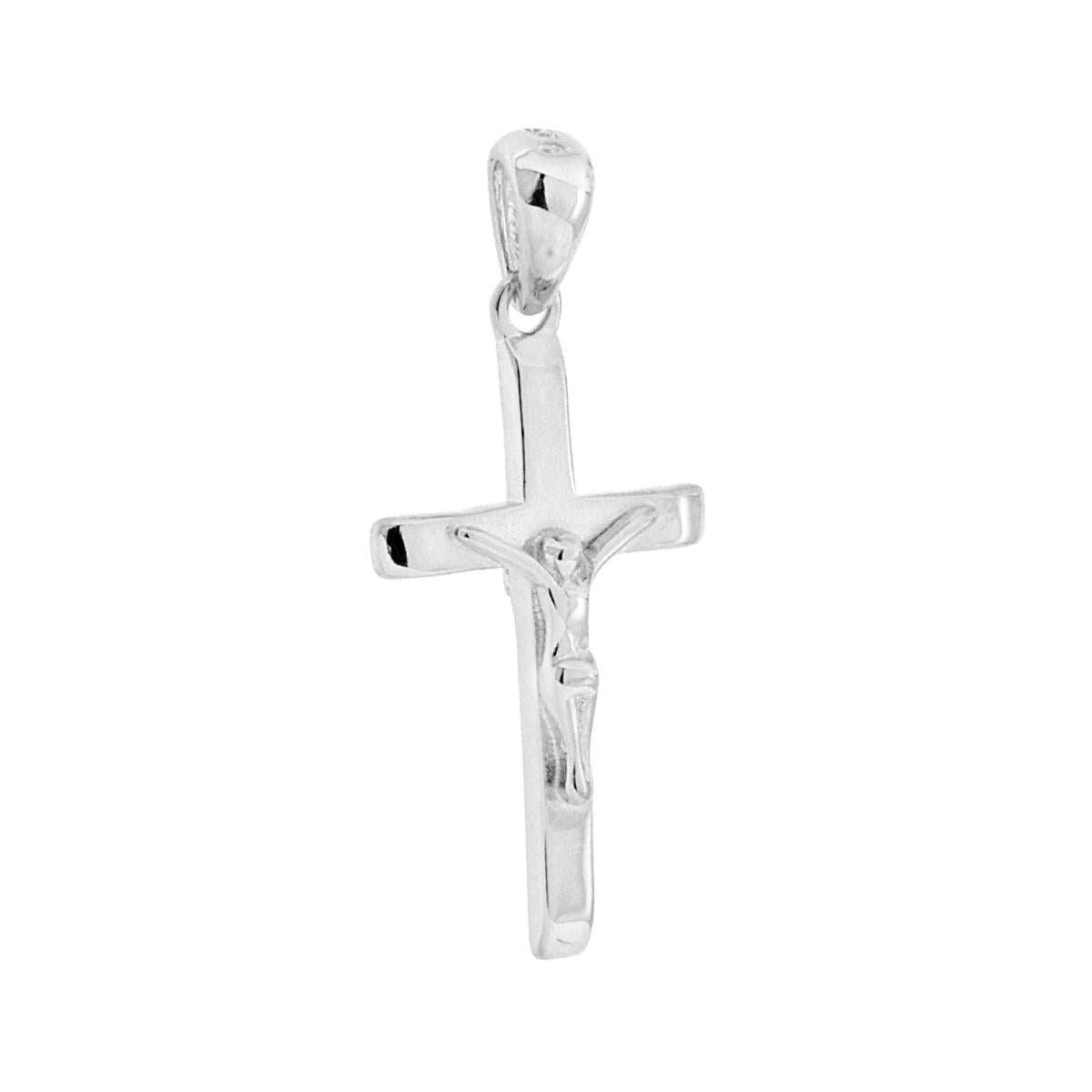 Ciondolo a forma di croce con Ges Cristo con finitura liscia e lucida.