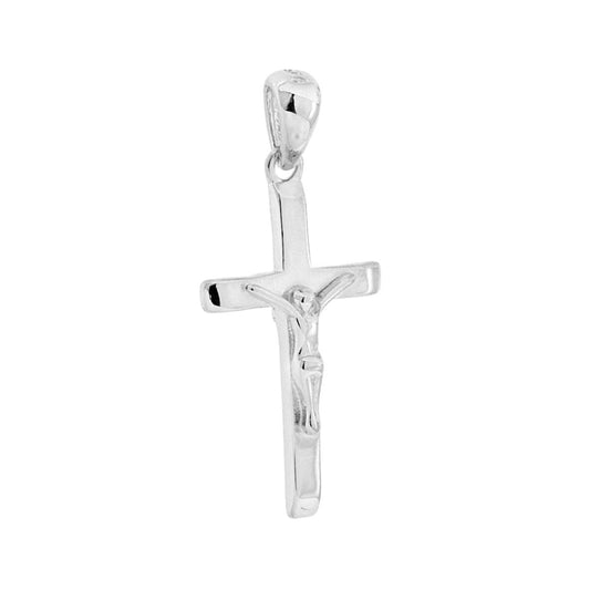 Ciondolo a forma di croce con Ges Cristo con finitura liscia e lucida.
