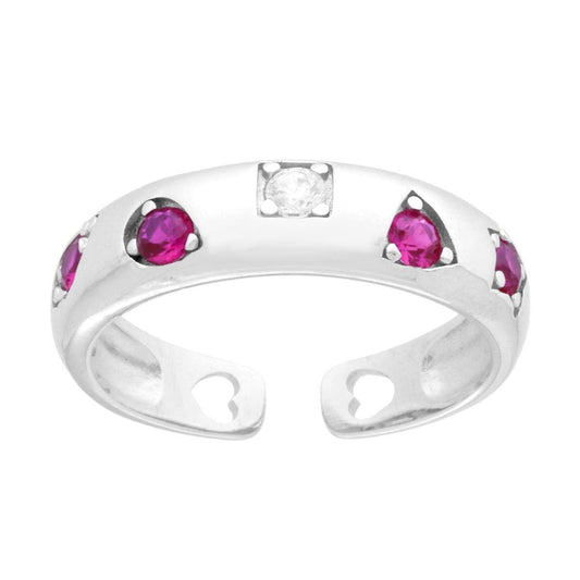 Anello Fascia con motivi geometrici Cubic Zirconia Rosso Rubino e Bianchi in ARGENTO 925 Galvanica Rodio