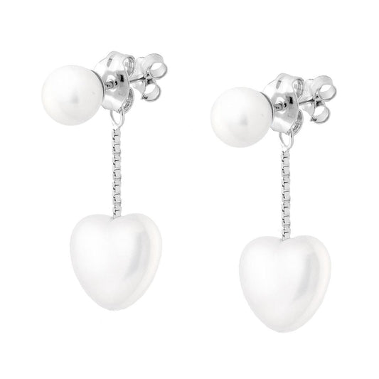 Orecchini Perle Cuore pendente in ARGENTO 925 Galvanica Rodio