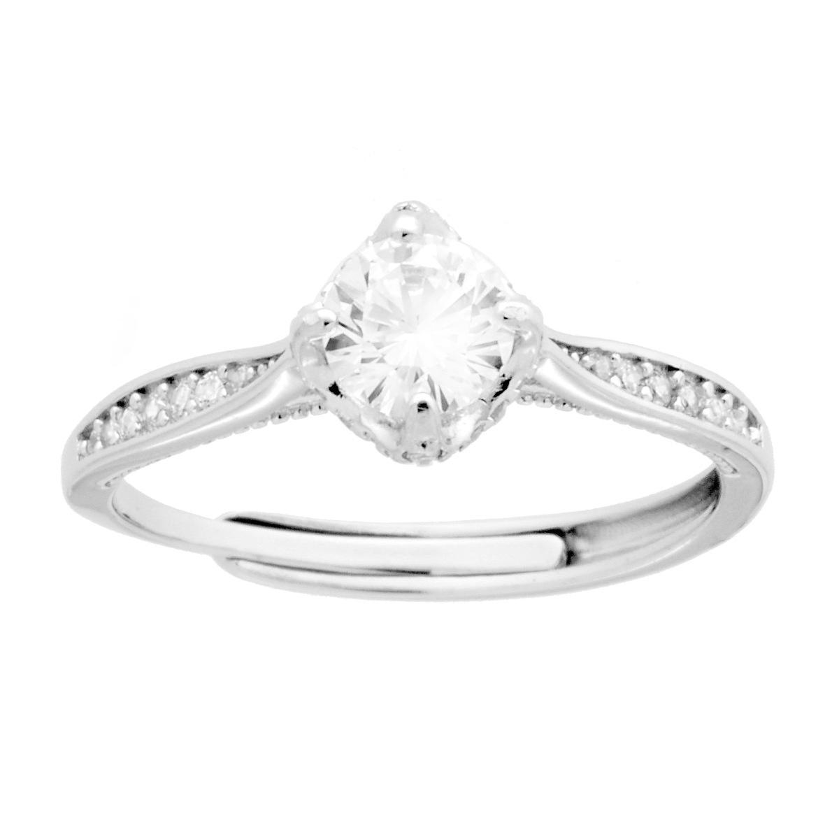 Anello Solitario con Cubic Zirconia Bianco mm 5 in ARGENTO 925 Galvanica Rodio