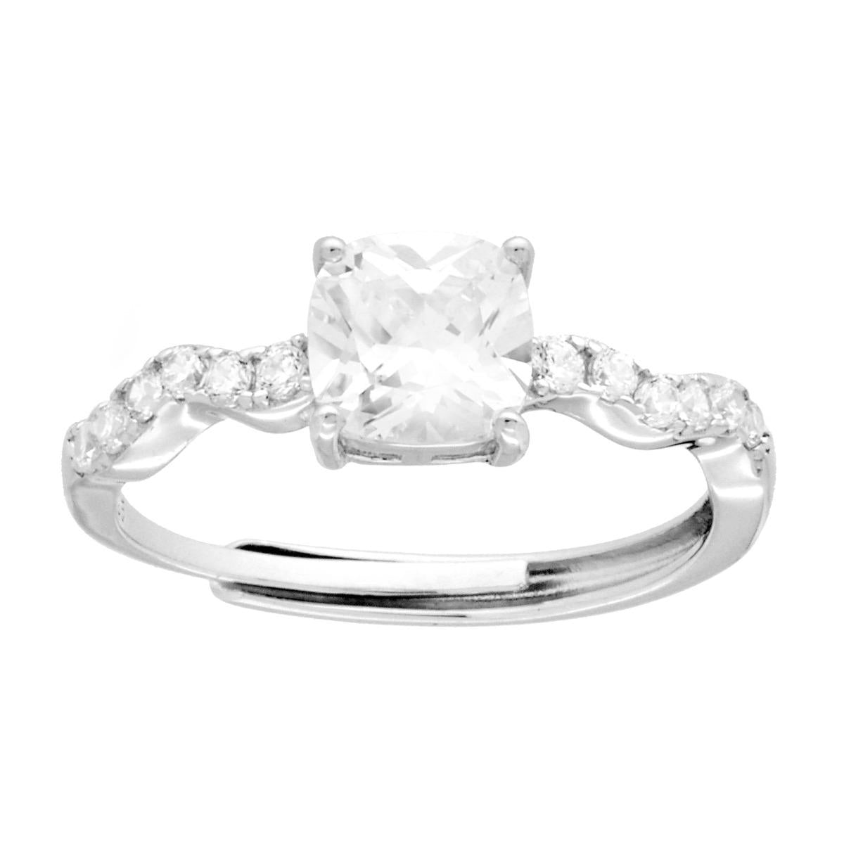 Anello Solitario con Cubic Zirconia Cushion Bianco mm 6 in ARGENTO 925 Galvanica Rodio