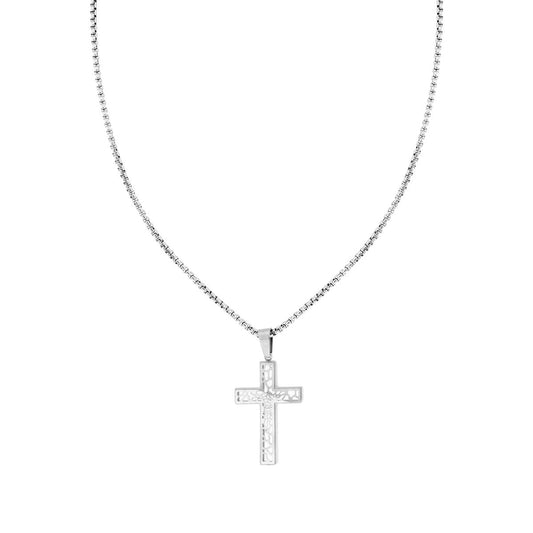 Collana Uomo Catena Veneziana tonda con Croce pendente in ACCIAIO