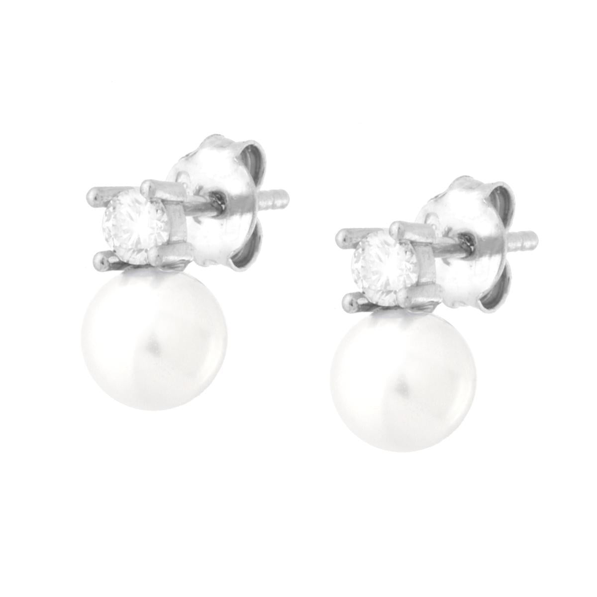 Orecchini Perla mm 6 con Cubic Zirconia Bianco in ARGENTO 925 Galvanica Rodio