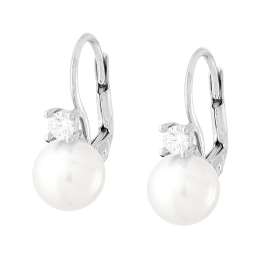Orecchini Monachella Perla mm 8 con Cubic Zirconia Bianco in ARGENTO 925 Galvanica Rodio
