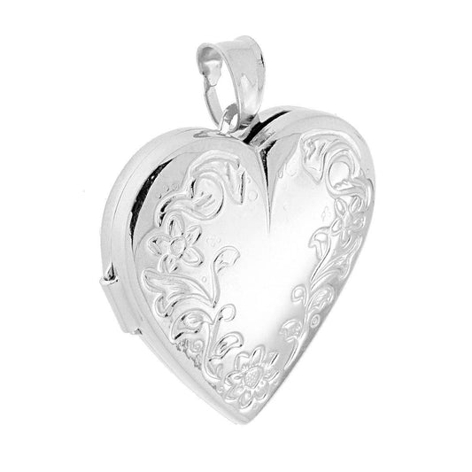 Ciondolo Portafoto a forma di Cuore bombato, con motivo floreale e finitura lucida, apribile, con all' interno due piccoli contenitori uguali e coincidenti.<BR>Perfetti per custodire i ricordi pi belli!<BR>Made in Italy