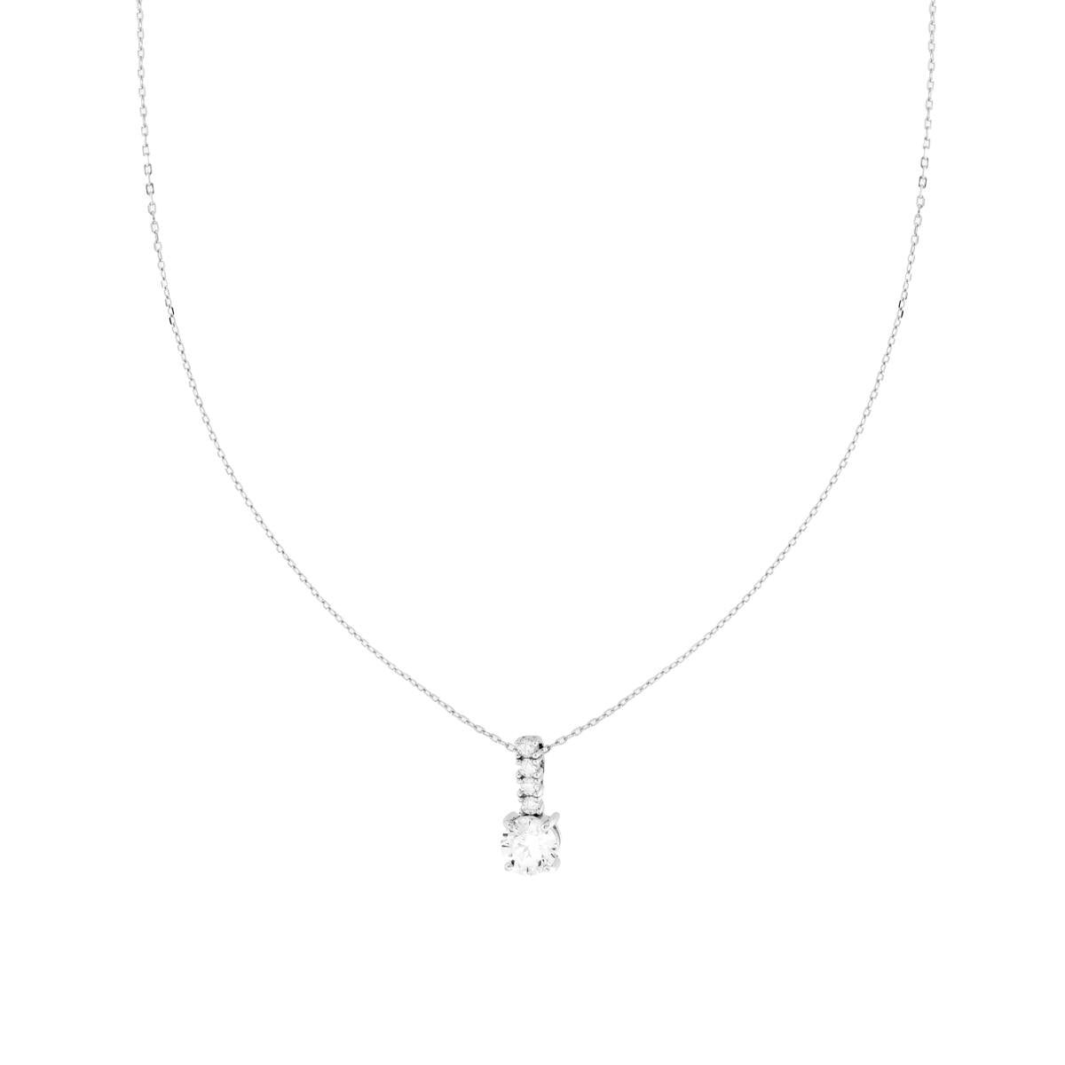 Collana Catena Forzatina Diamantata con Punto Luce e Cubic Zirconia Bianchi in ARGENTO 925 Galvanica Rodio