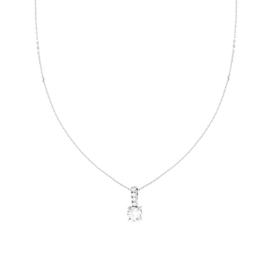 Collana Catena Forzatina Diamantata con Punto Luce e Cubic Zirconia Bianchi in ARGENTO 925 Galvanica Rodio