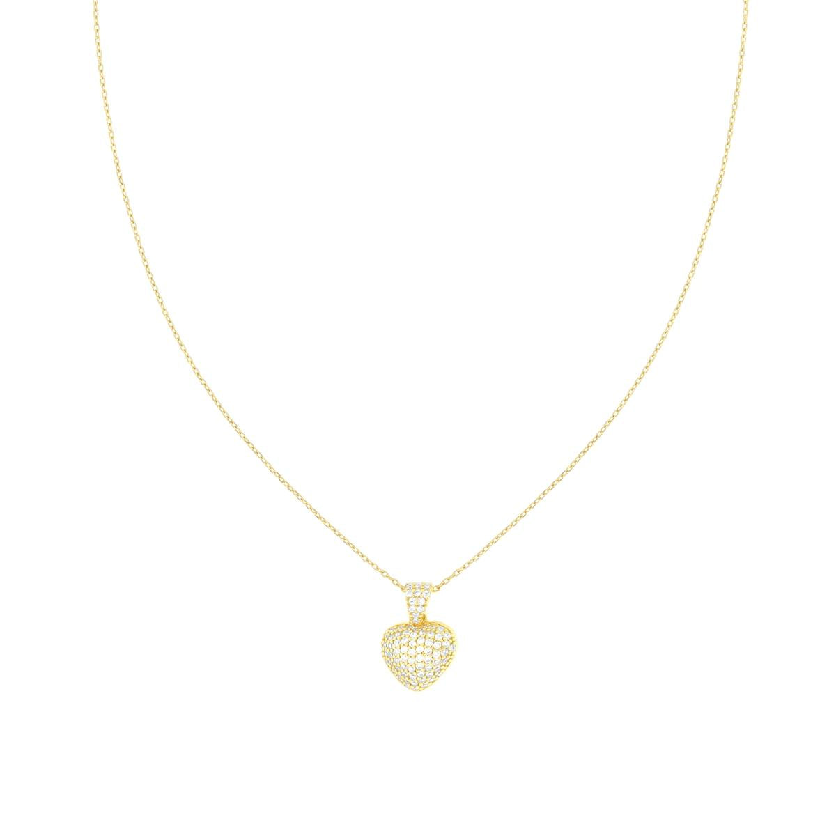 Collana Catena Forzatina Diamantata con Cuore e Cubic Zirconia Bianchi in ARGENTO 925 Galvanica Oro