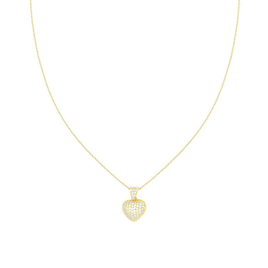 Collana Catena Forzatina Diamantata con Cuore e Cubic Zirconia Bianchi in ARGENTO 925 Galvanica Oro