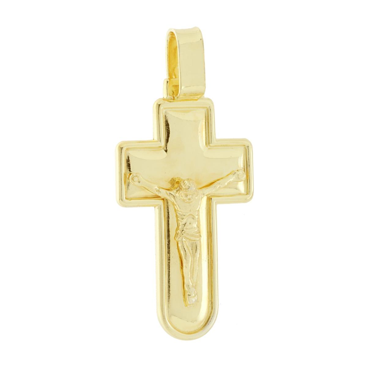 Ciondolo a forma di croce con Ges Cristo con finitura liscia e lucida.<BR>Made in Italy