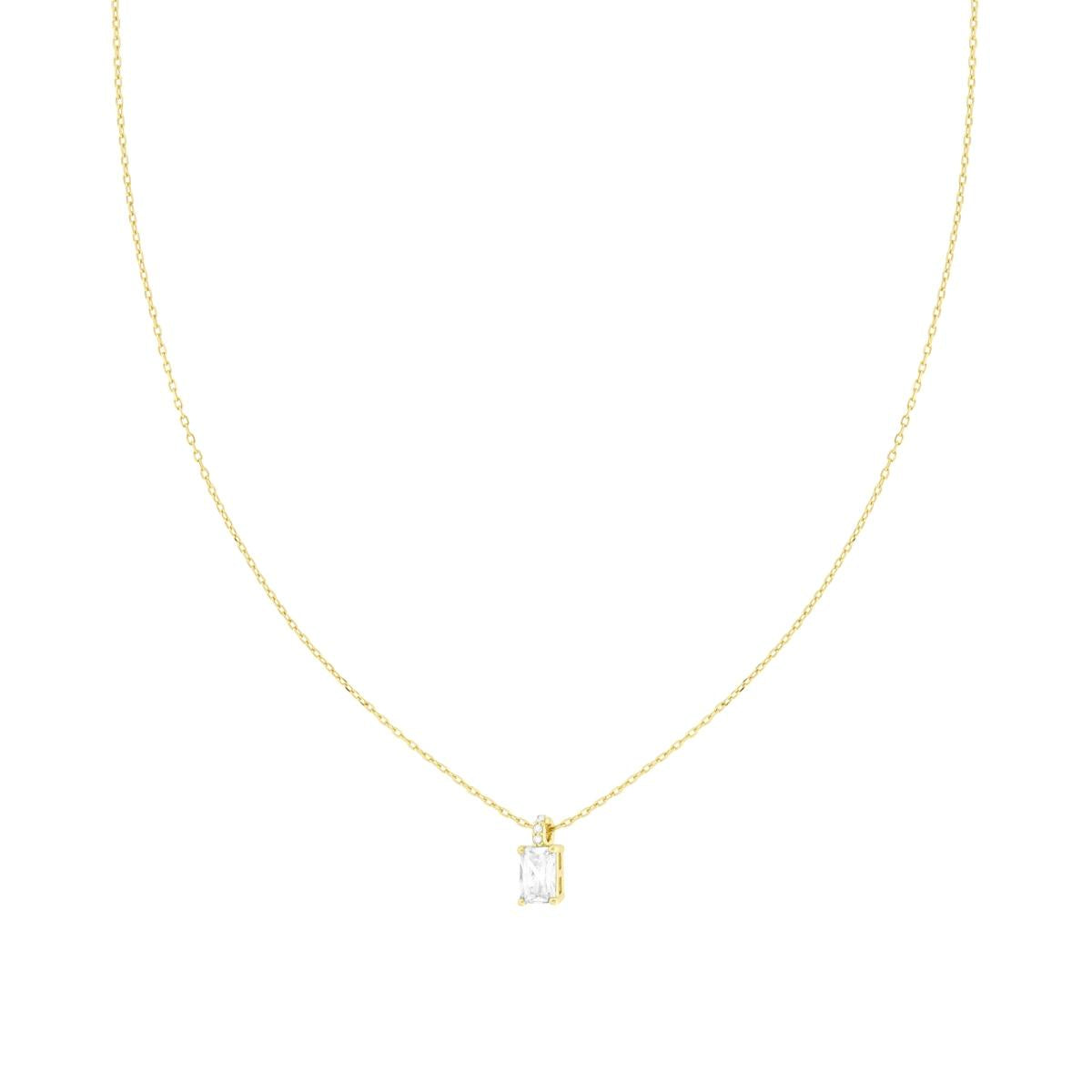 Collana Catena Forzatina Diamantata con Punto Luce Rettangolare Cubic Zirconia Bianco in ARGENTO 925 Galvanica Oro