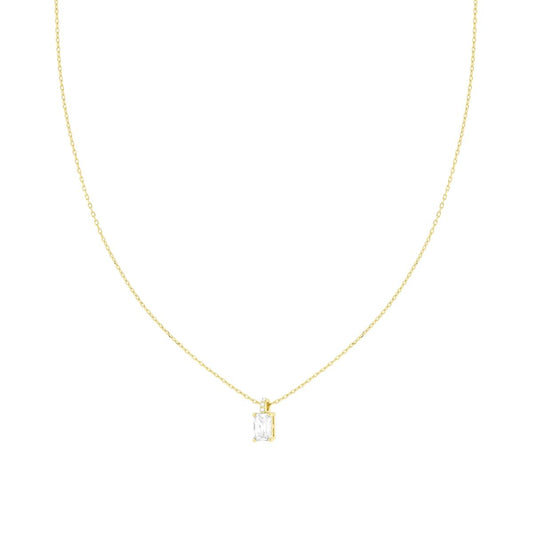 Collana Catena Forzatina Diamantata con Punto Luce Rettangolare Cubic Zirconia Bianco in ARGENTO 925 Galvanica Oro