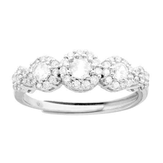 Anello Veretta Fiori degrade con Cubic Zirconia Bianchi in ARGENTO 925 Galvanica Rodio