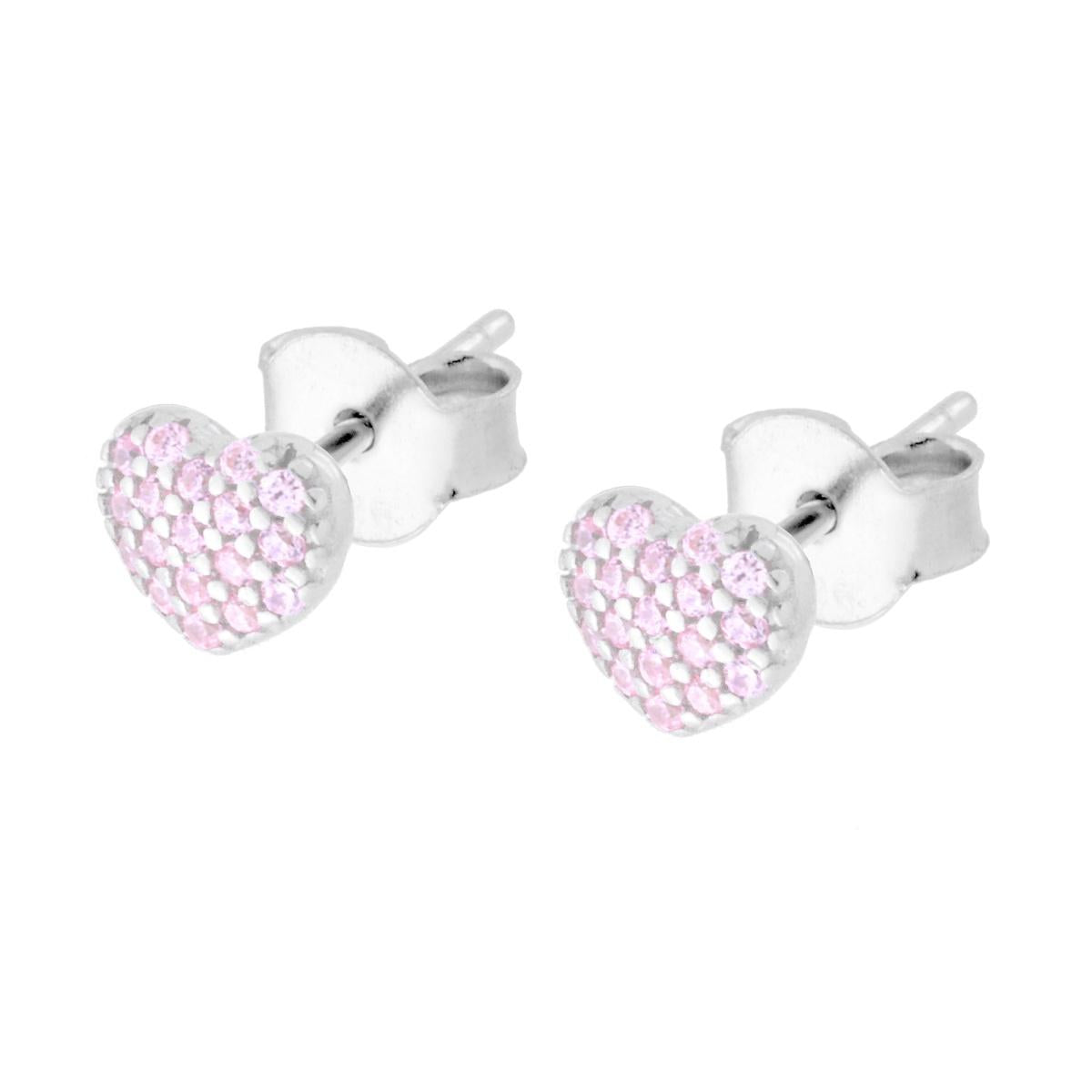 Orecchini Cuore con Cubic Zirconia Rosa in ARGENTO 925 Galvanica Rodio