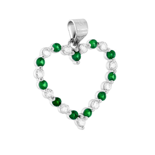 Ciondolo a forma di cuore con cubic zirconia colore Verde Smeraldo e bianchi incastonati alternati.