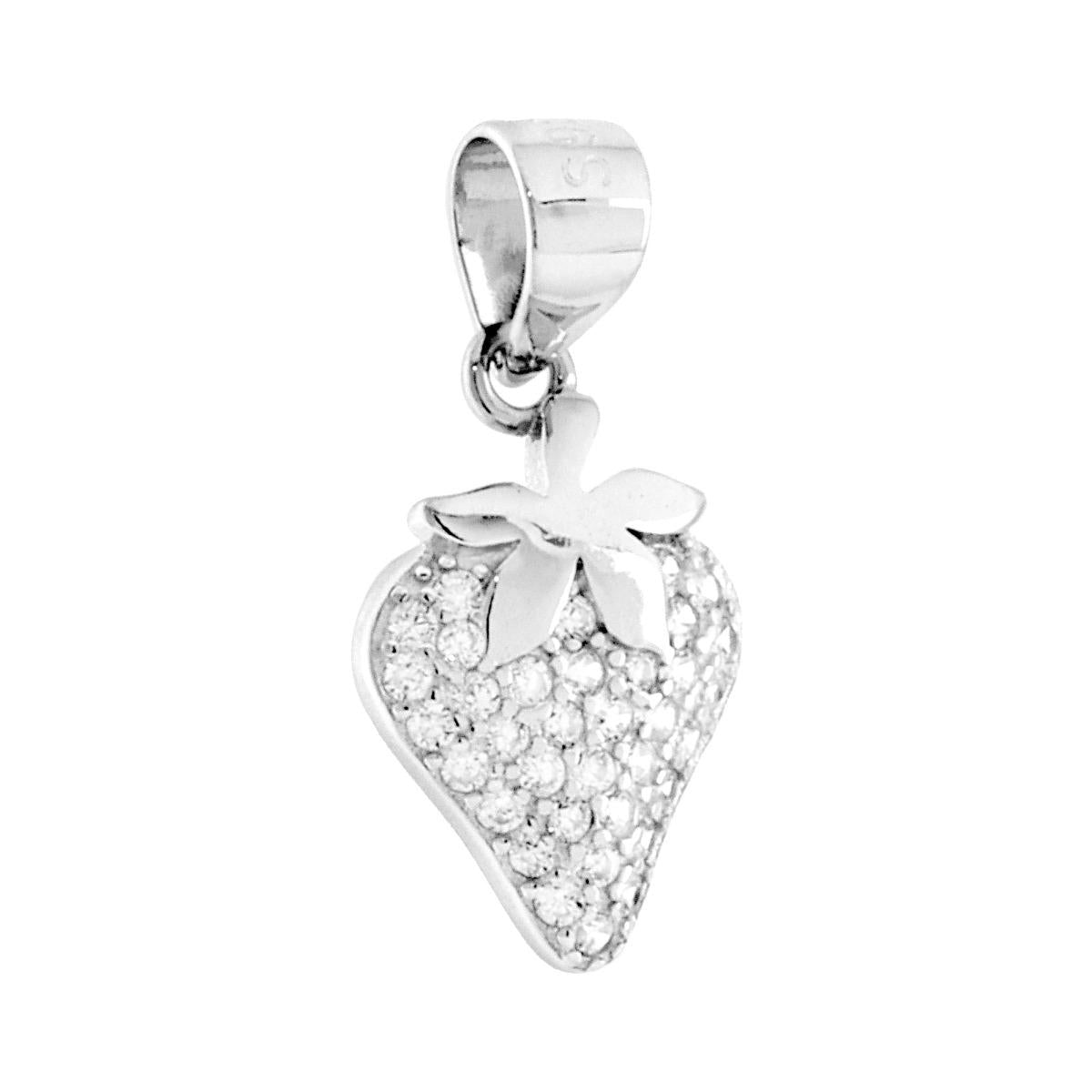 Ciondolo a forma di Fragola con finitura lucida e con cubic zirconia bianchi incastonati.