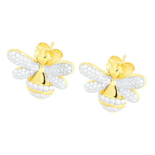 Orecchini Ape con Cubic Zirconia Bianchi in ARGENTO 925 Galvanica Oro