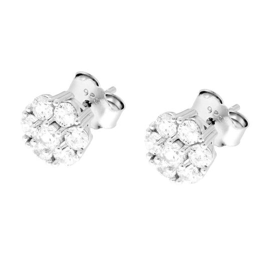 Orecchini Punto Luce Fiore con Cubic Zirconia Bianchi in ARGENTO 925 Galvanica Rodio