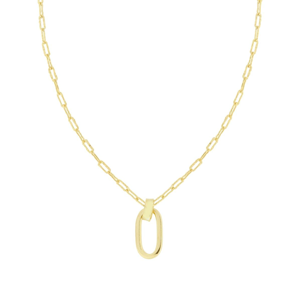 Collana Catena Forzatina effetto Martellato con Ovale in ARGENTO 925 Galvanica Oro