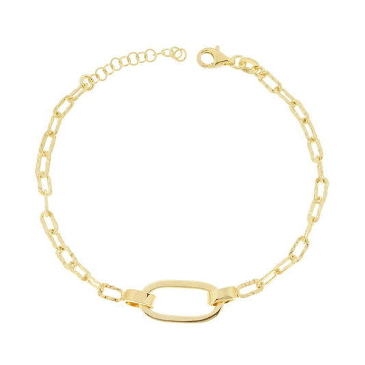 Bracciale Catena Forzatina effetto Martellato con Ovale in ARGENTO 925 Galvanica Oro