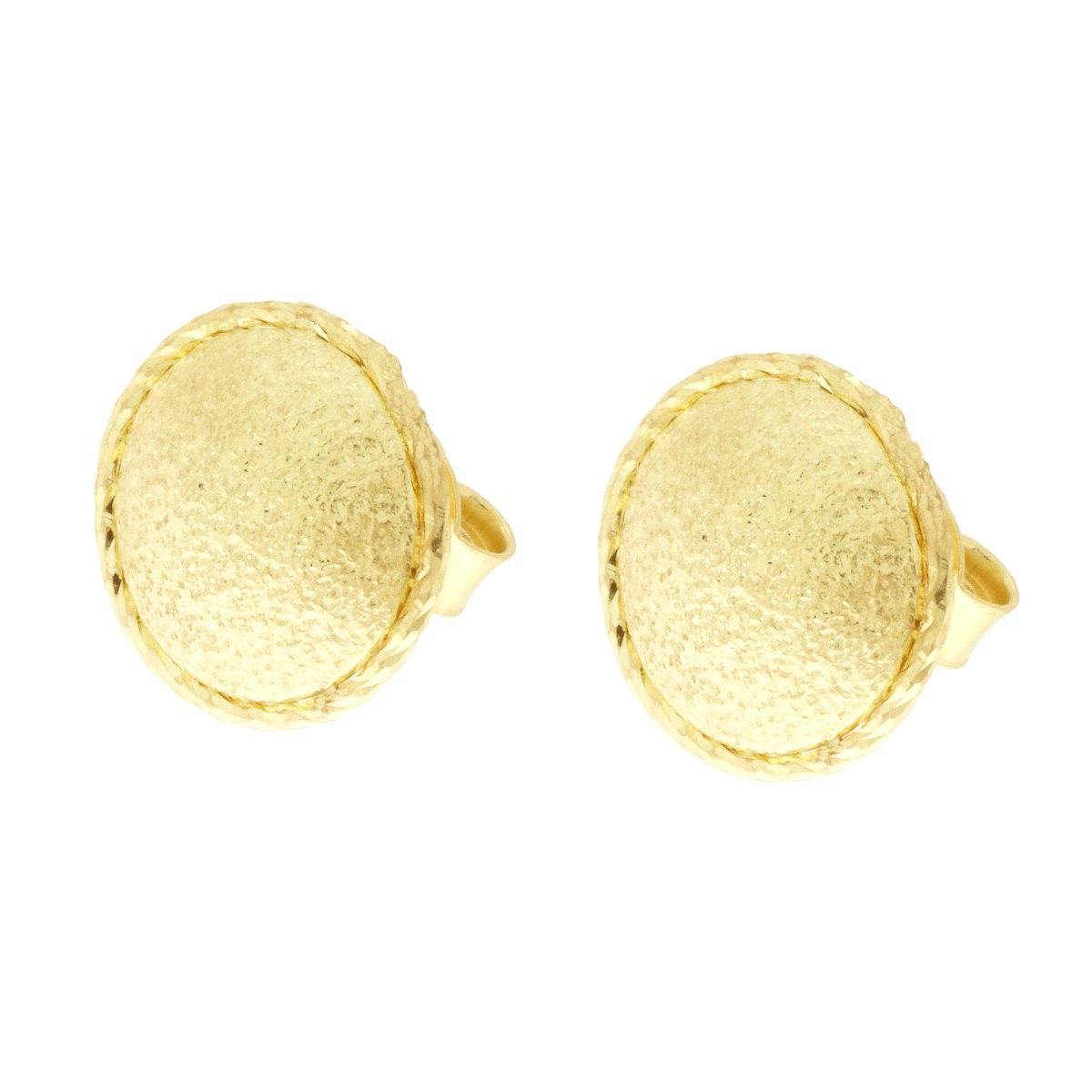 Orecchini Tondo effetto Spazzolato Brillantato in ARGENTO 925 Galvanica Oro