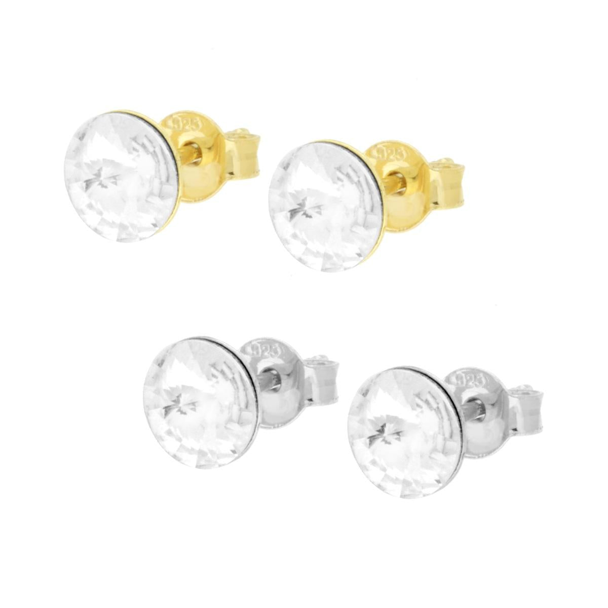 Orecchini Punto Luce mm 6 con Crystal Bianco in ARGENTO 925 Galvanica Rodio e Oro