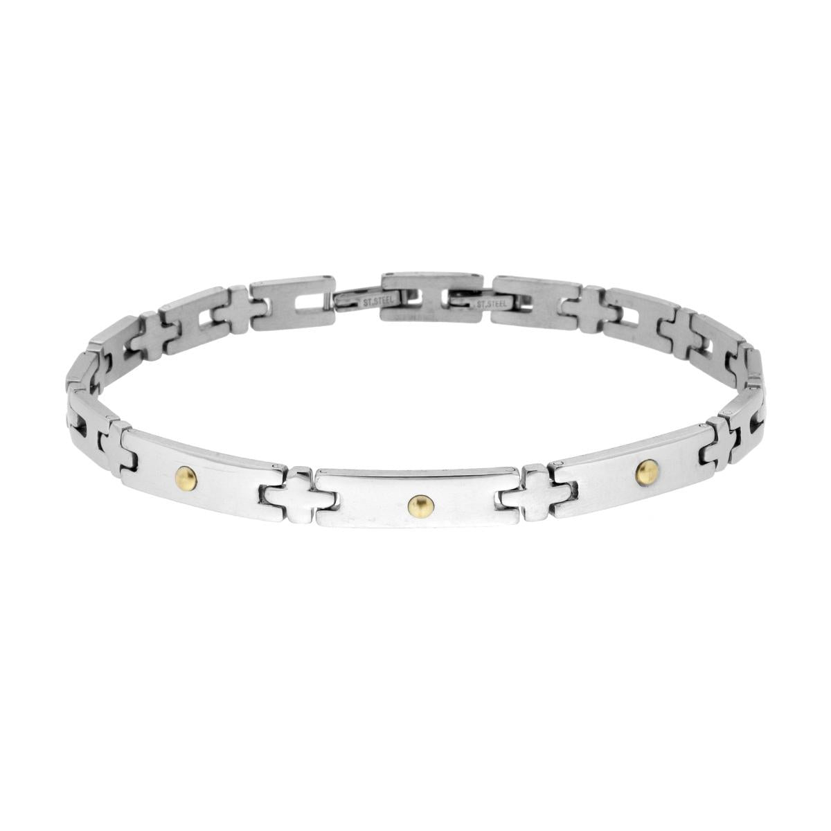 Bracciale Uomo Catena Imperniata con Punti colore Oro in ACCIAIO
