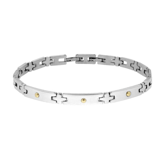 Bracciale Uomo Catena Imperniata con Punti colore Oro in ACCIAIO