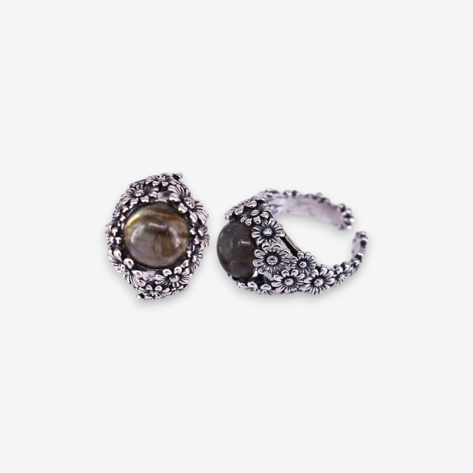 Anello Donna Fiorato in Argento 925 Regolabile con pietra dura