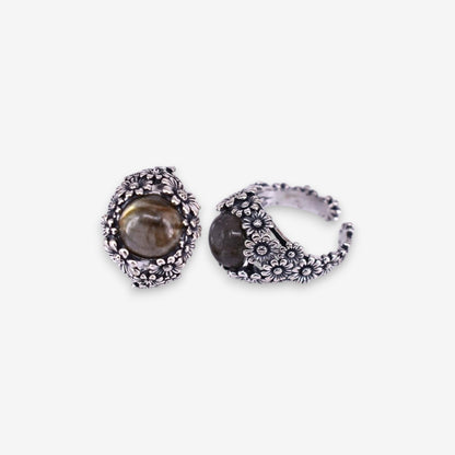 Anello Donna Fiorato in Argento 925 Regolabile con pietra dura
