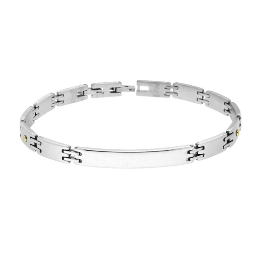 Bracciale Uomo Catena Imperniata con Targa e Punti Oro in ACCIAIO