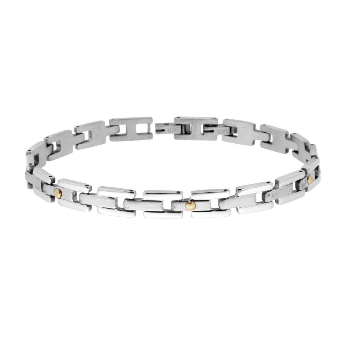 Bracciale Uomo Catena Imperniata con Punti colore Oro in ACCIAIO