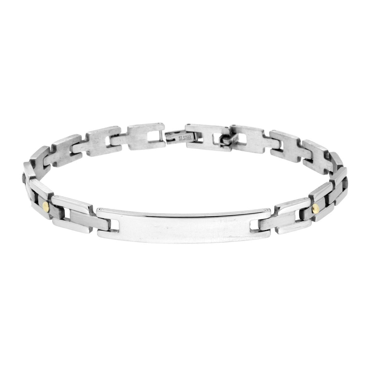 Bracciale Uomo Catena Imperniata con Targa e Punti Oro in ACCIAIO
