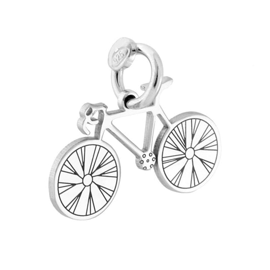 Ciondolo a forma di bicicletta con finitura lucida e laser.<BR>Made in Italy<BR>