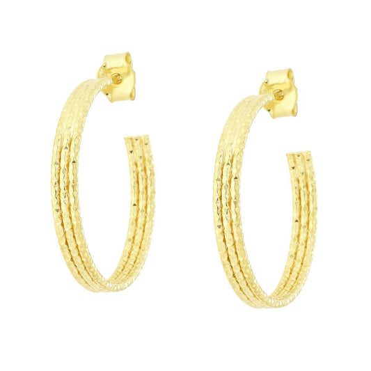 Orecchini Cerchio Multicanna Diamantato 28 mm in ARGENTO 925 Galvanica Oro