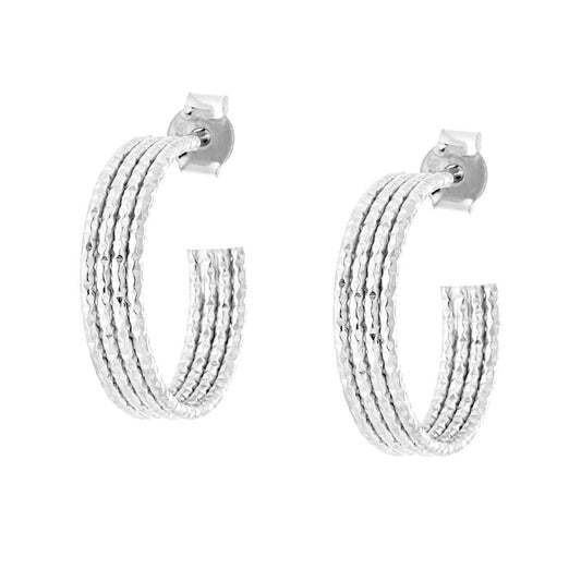 Orecchini Cerchio Multicanna Diamantato 22 mm in ARGENTO 925 Galvanica Rodio