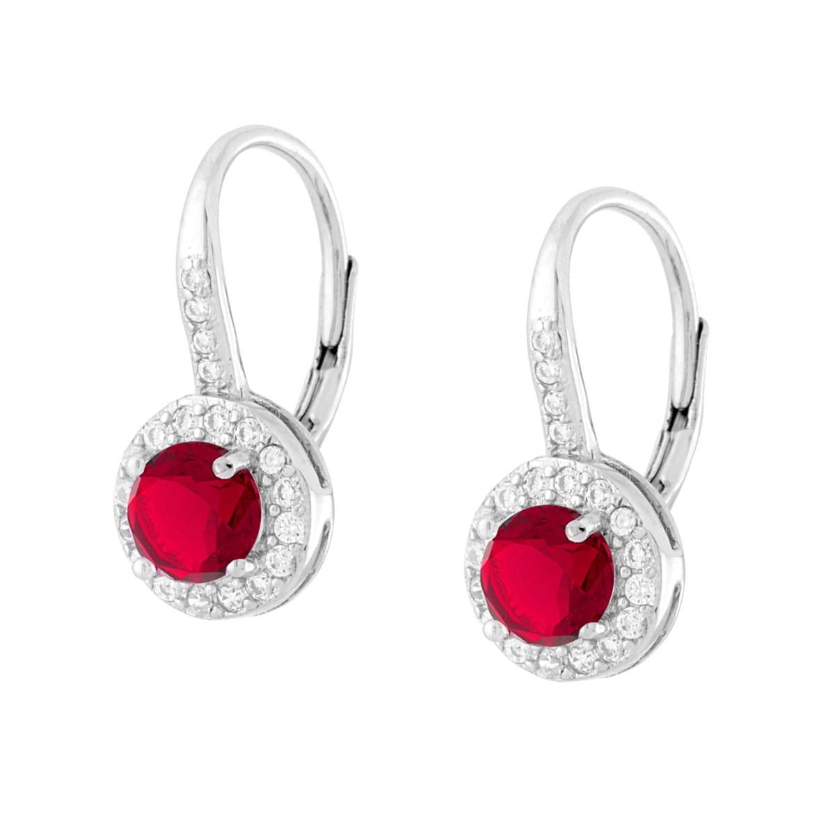 Orecchini Monachella Tondo Rosso Rubino con Cubic Zirconia Bianchi in ARGENTO 925 Galvanica Rodio