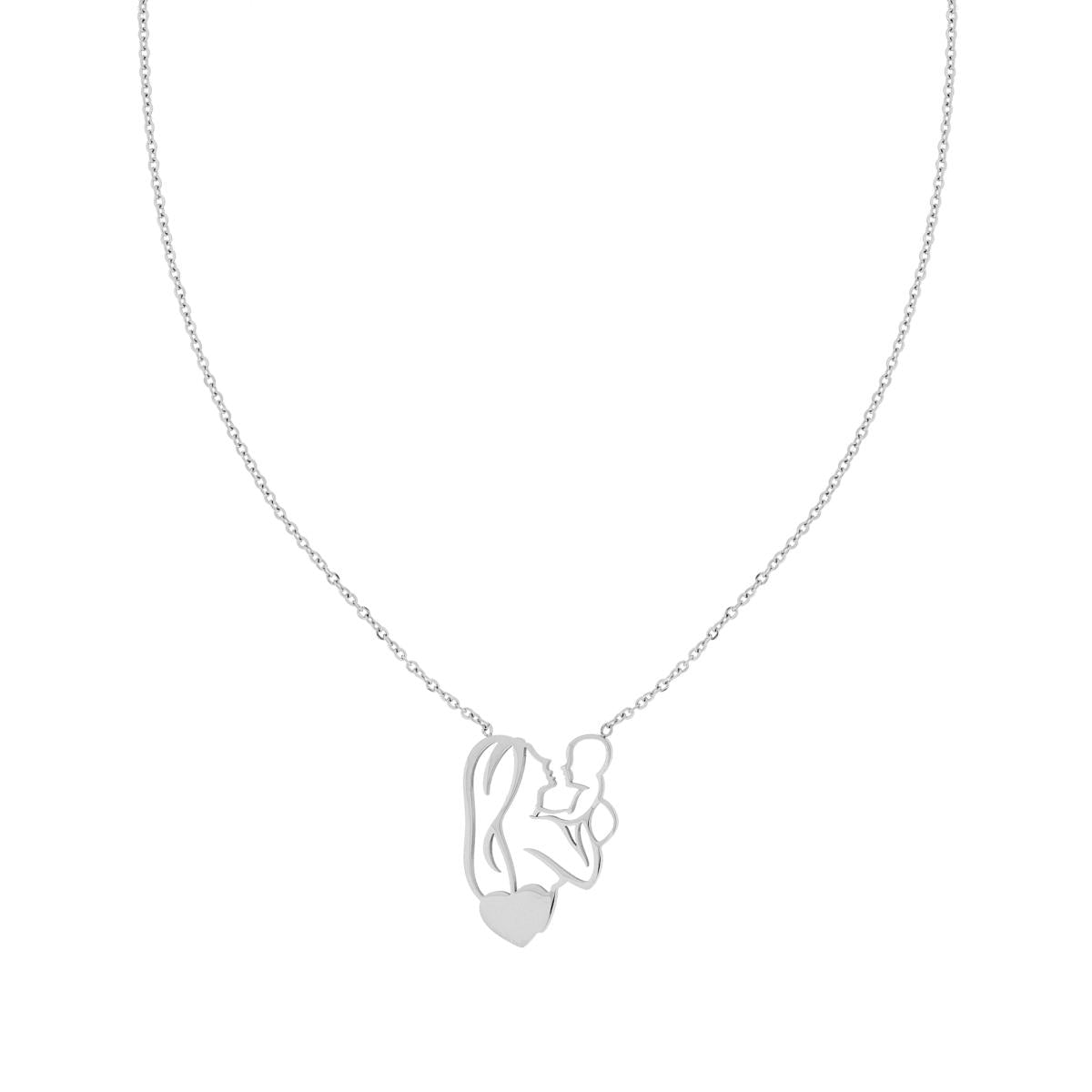 Collana Catena Forzatina Diamantata con Mamma Figlio e Cuore in ACCIAIO