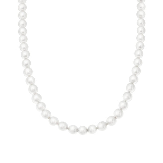 Collana Filo Perla Bianca mm 6 in vetro perlato con chiusura in ACCIAIO