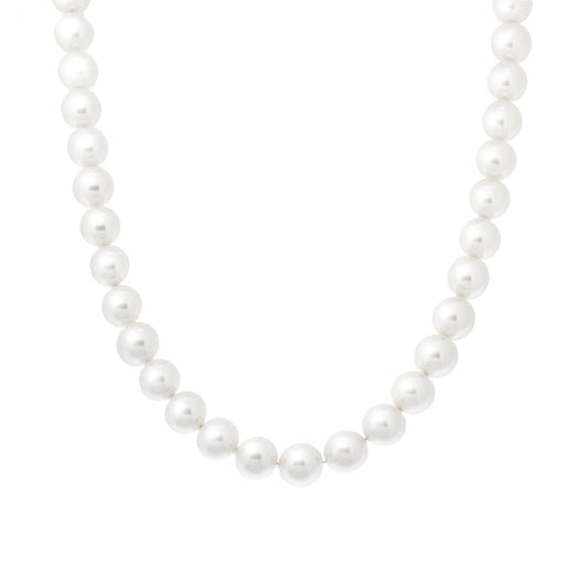 Collana Filo Perla Bianca mm 8 in vetro perlato con chiusura in ACCIAIO