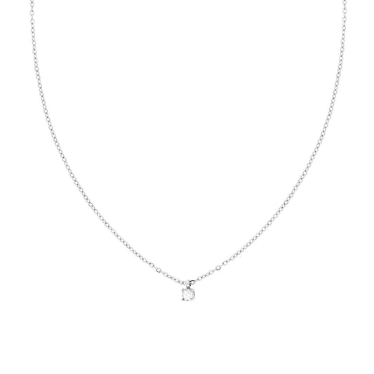 Collana Catena Forzatina Diamantata con Punto Luce Crystal Bianco in ACCIAIO