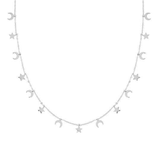 Collana Catena Forzatina Lune e Stelle plain pendenti in ACCIAIO