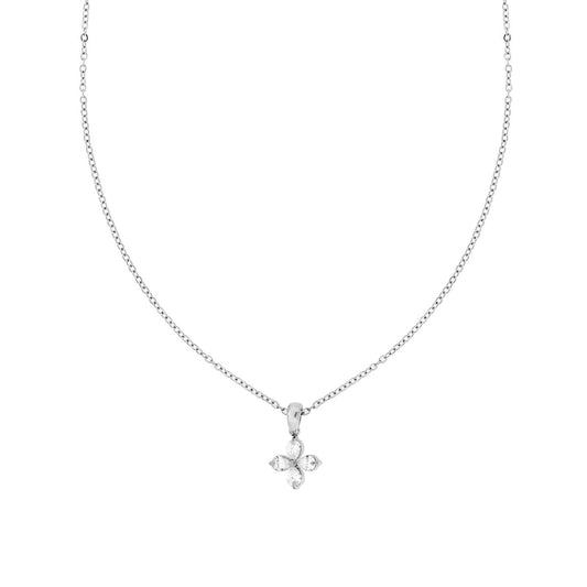 Collana Catena Forzatina Diamantata con Fiore Punto Luce Crystal Bianchi in ACCIAIO  <BR>