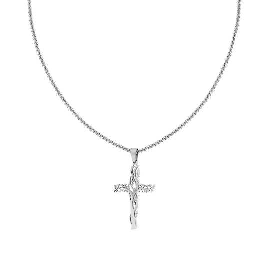 Collana Catena Veneziana tonda con Croce Albero in ACCIAIO