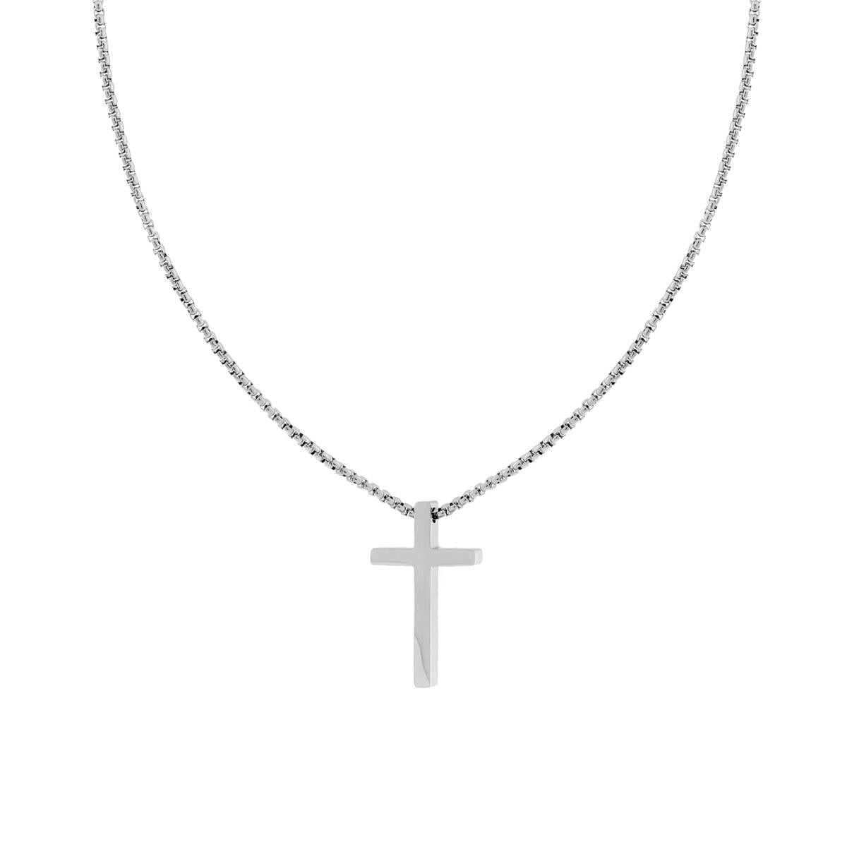 Collana Catena Veneziana Tonda con Croce in ACCIAIO