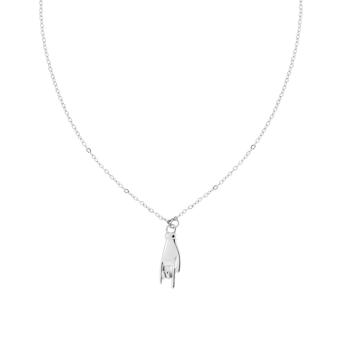 Collana Catena Forzatina Diamantata con Mano Corna Portafortuna in ACCIAIO