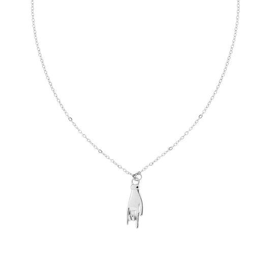 Collana Catena Forzatina Diamantata con Mano Corna Portafortuna in ACCIAIO